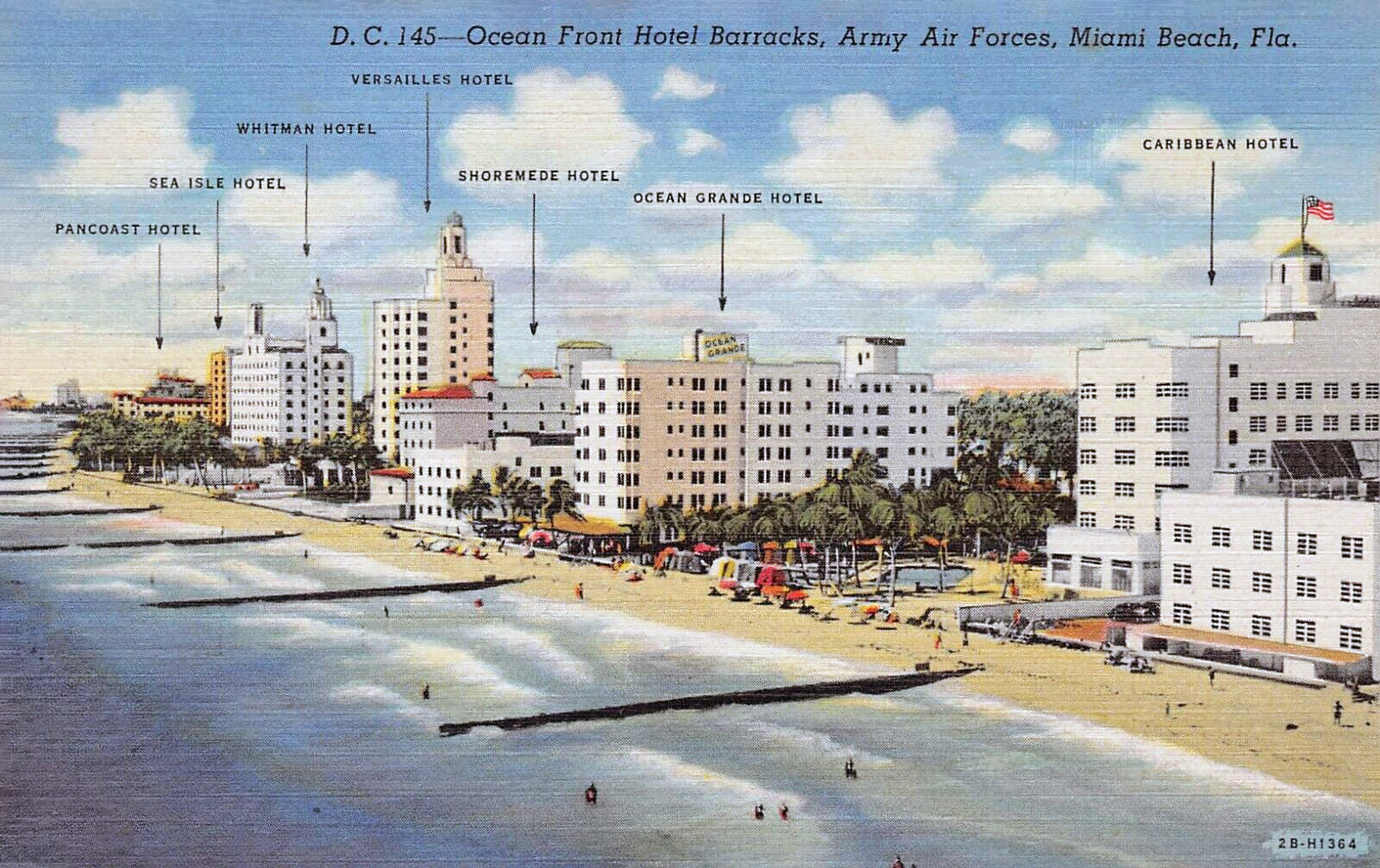 Miami Beach ocean-front hotel barracks used by the Army Air Forces, period photograph